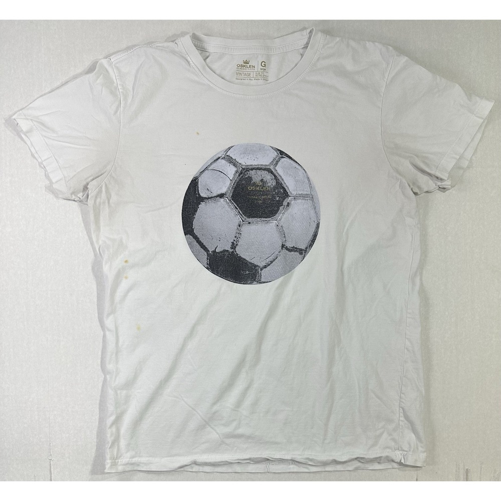 Osklen Vintage Soccer Ball Graphic T-Shirt White Slim Fit Rio Brazil Size Large